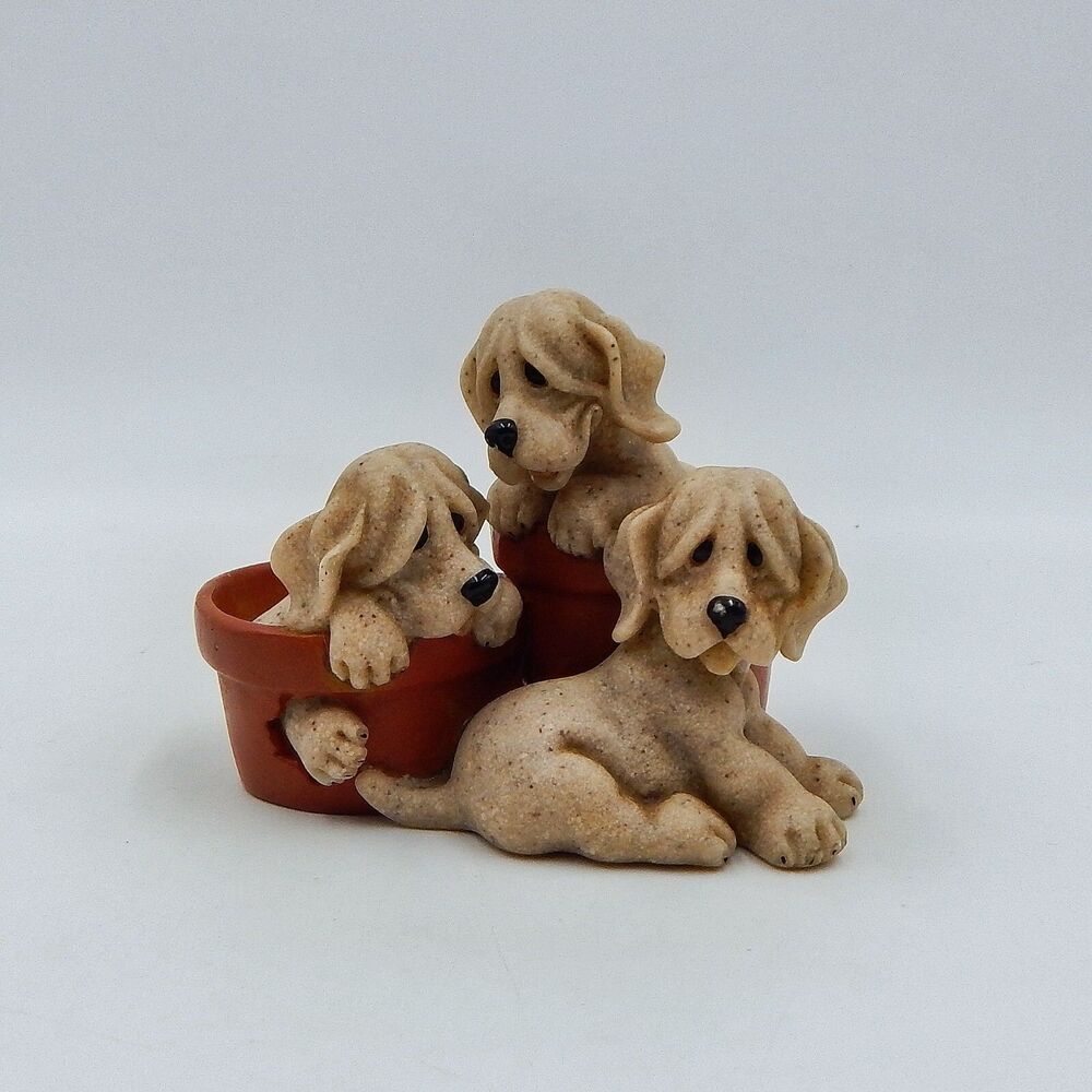 Quarry Critters Pit Stop 50164 3 Puppy Dogs In Planters Resin Figurine 2001